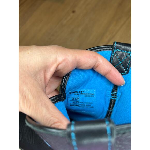 Ariat Fatbaby Womens 8.5 B Boots Western Cowboy Leather Black Blue Round Rodeo - Picture 3 of 8